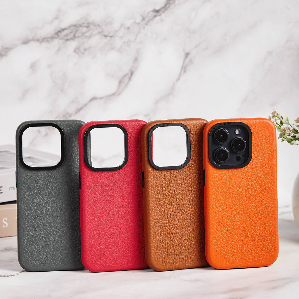 Lussoloop Premium Leather case Top-Grade CowhideTrendy Colors Shockproof Protection for iPhone 15