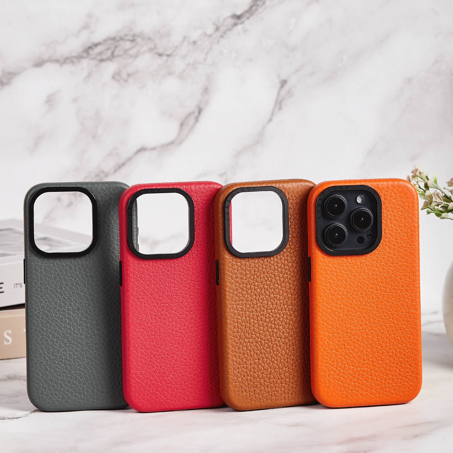 Lussoloop Premium Leather case Top-Grade CowhideTrendy Colors Shockproof Protection for iPhone 15